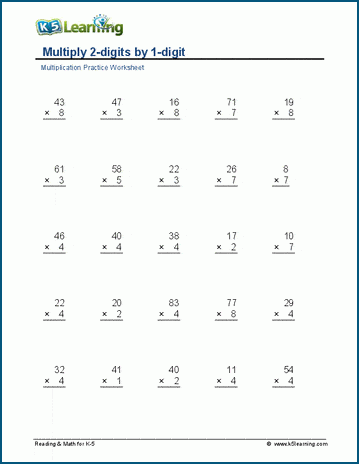 two digit by 1 digit multiplication