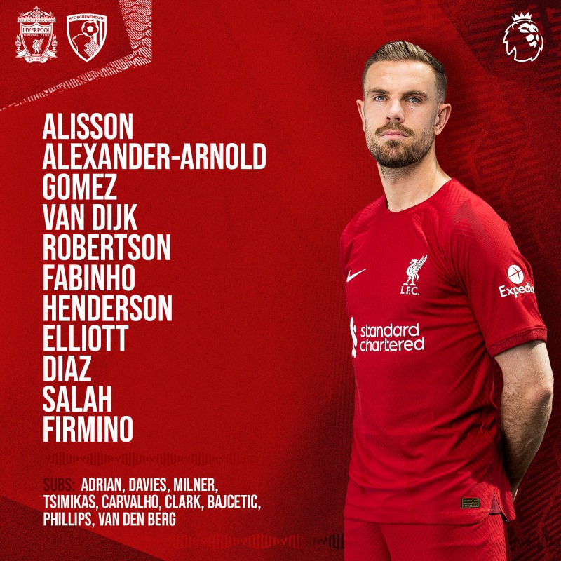 a.f.c. bournemouth vs liverpool f.c. lineups