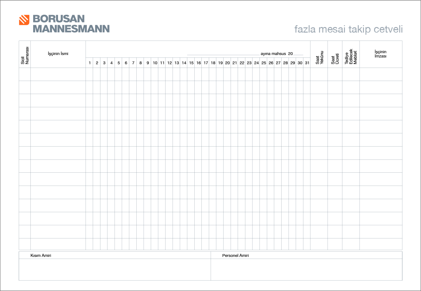 fazla mesai formu excel