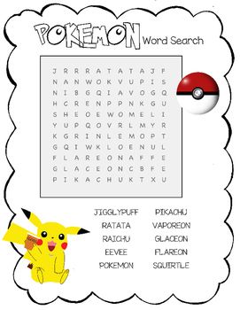 easy pokemon word search