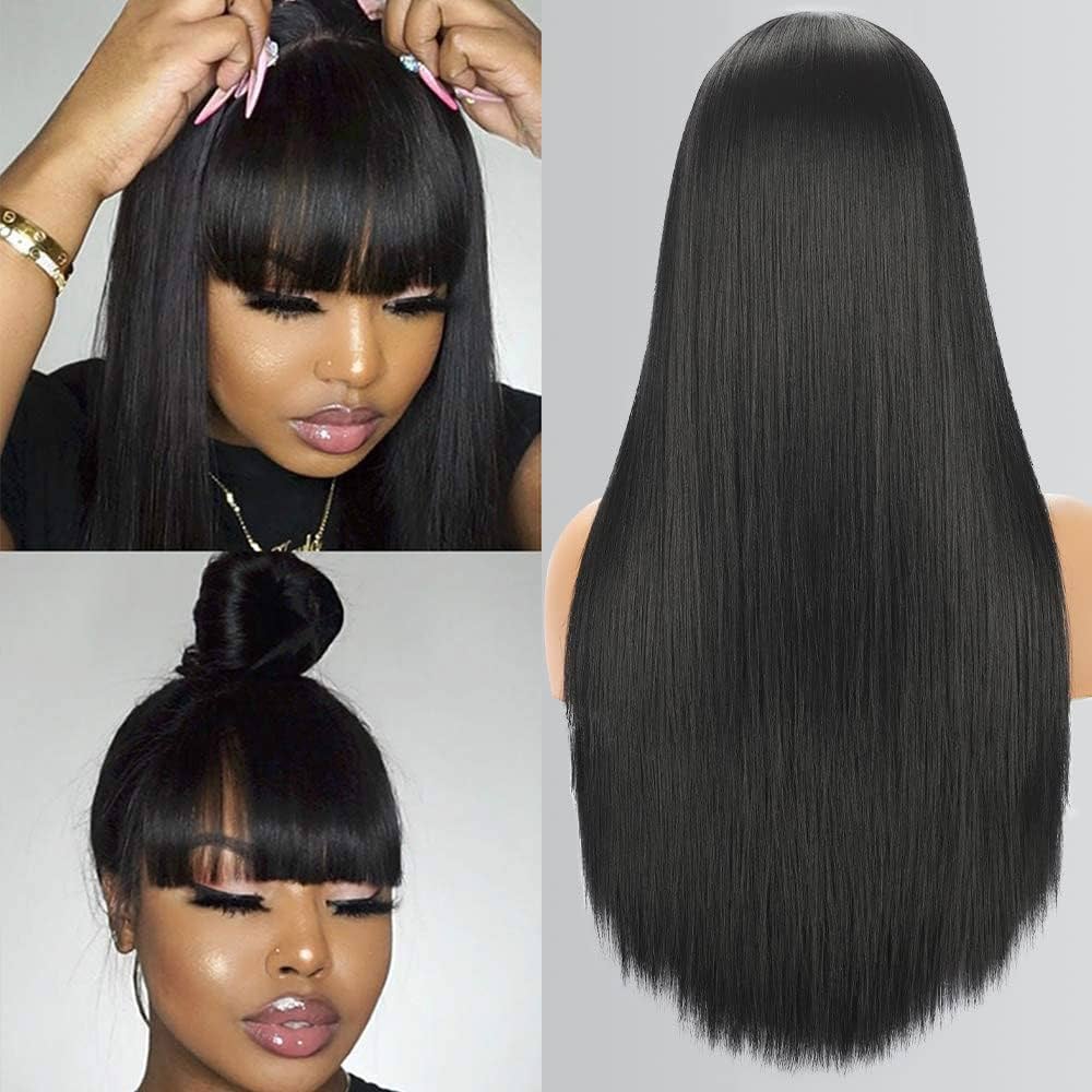 straight black wig with bangs