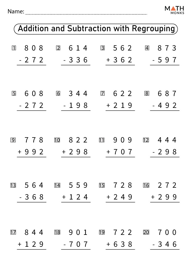 grade 2 math worksheets addition and subtraction with regrouping