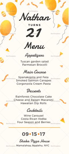 free printable birthday menu templates