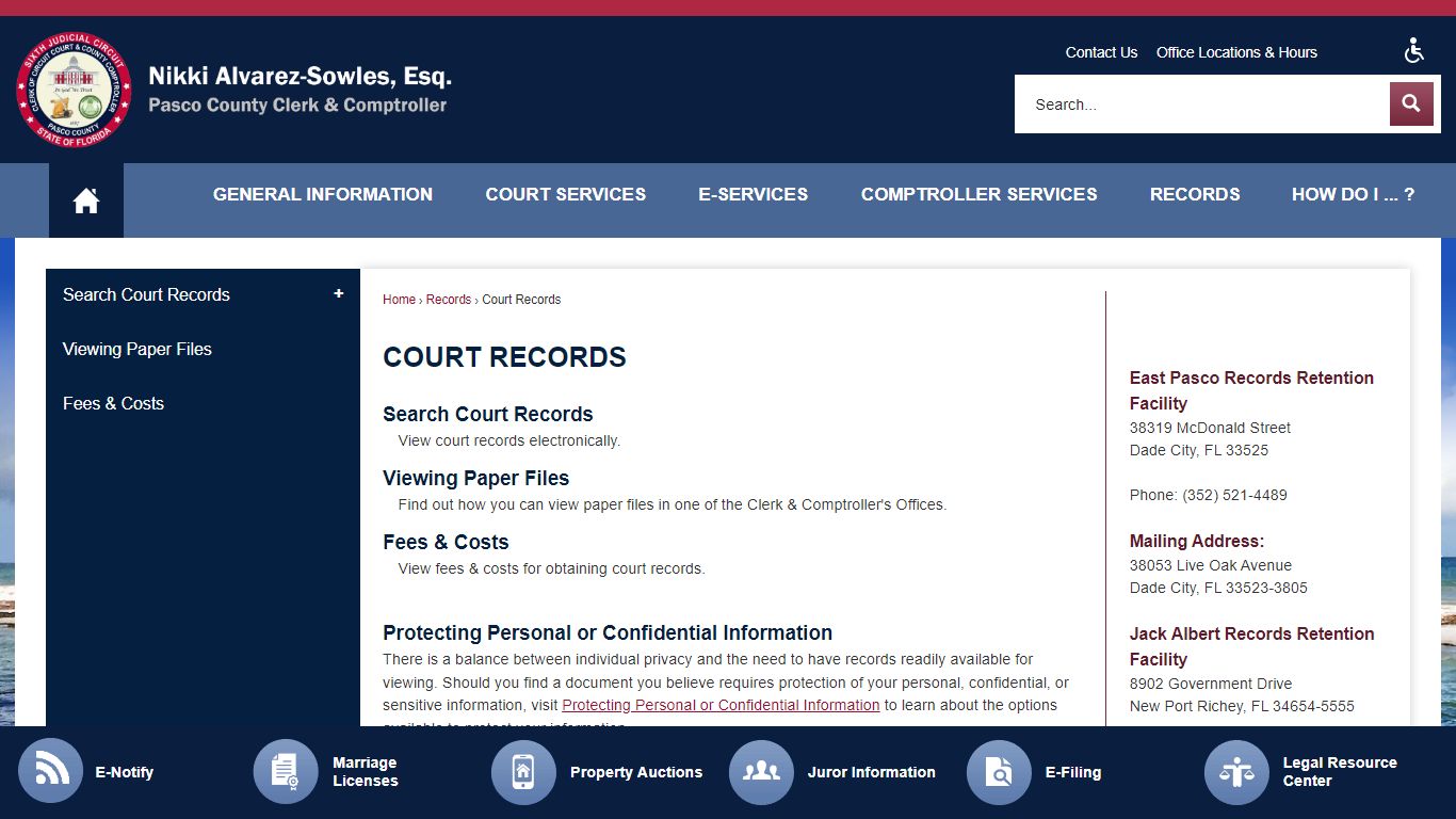 pasco county clerk of court public records