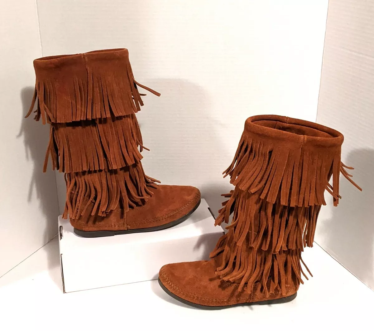 fringe moccasin boots womens