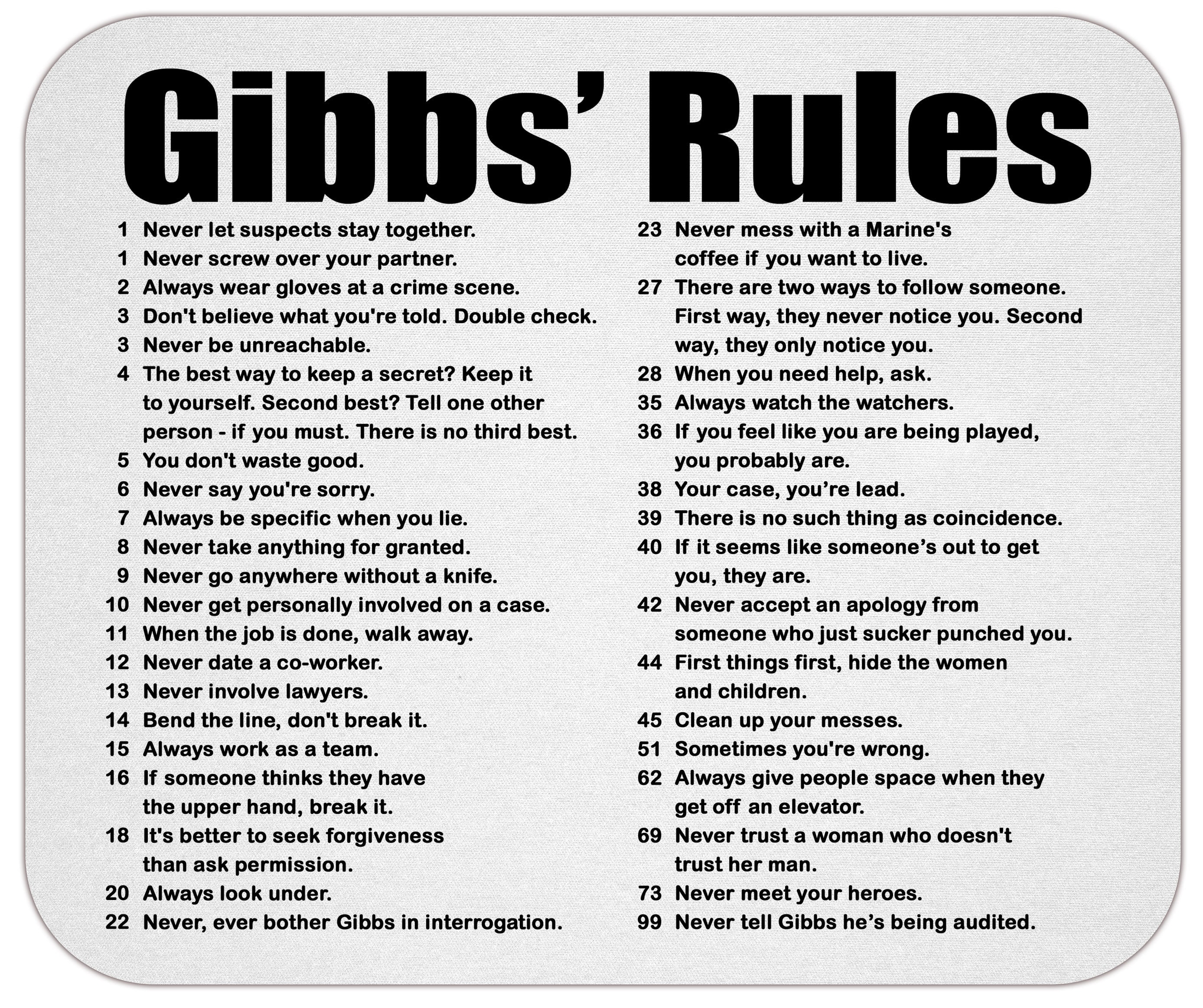 ncis rules list gibbs