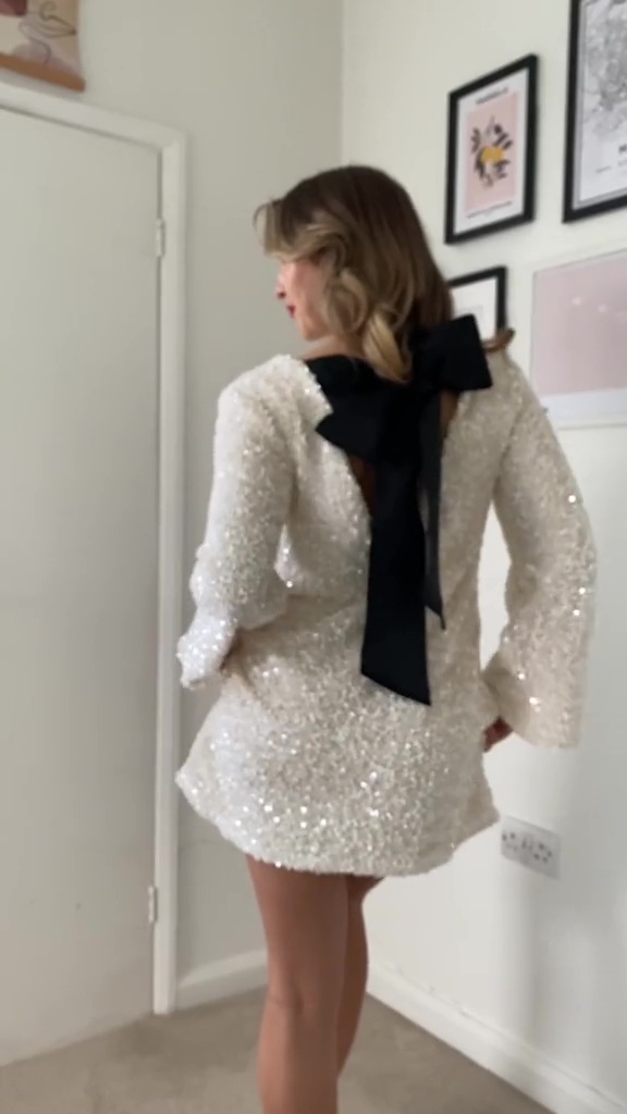 h&m white sequin bow dress