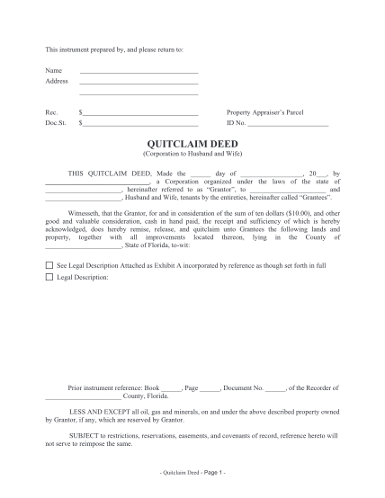 quit claim deed form florida printable