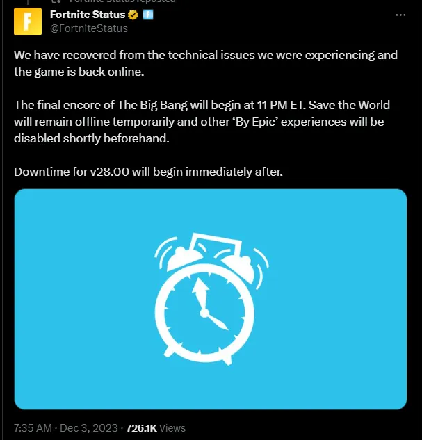 when do fortnite servers come back online