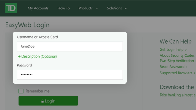 td easyweb login in