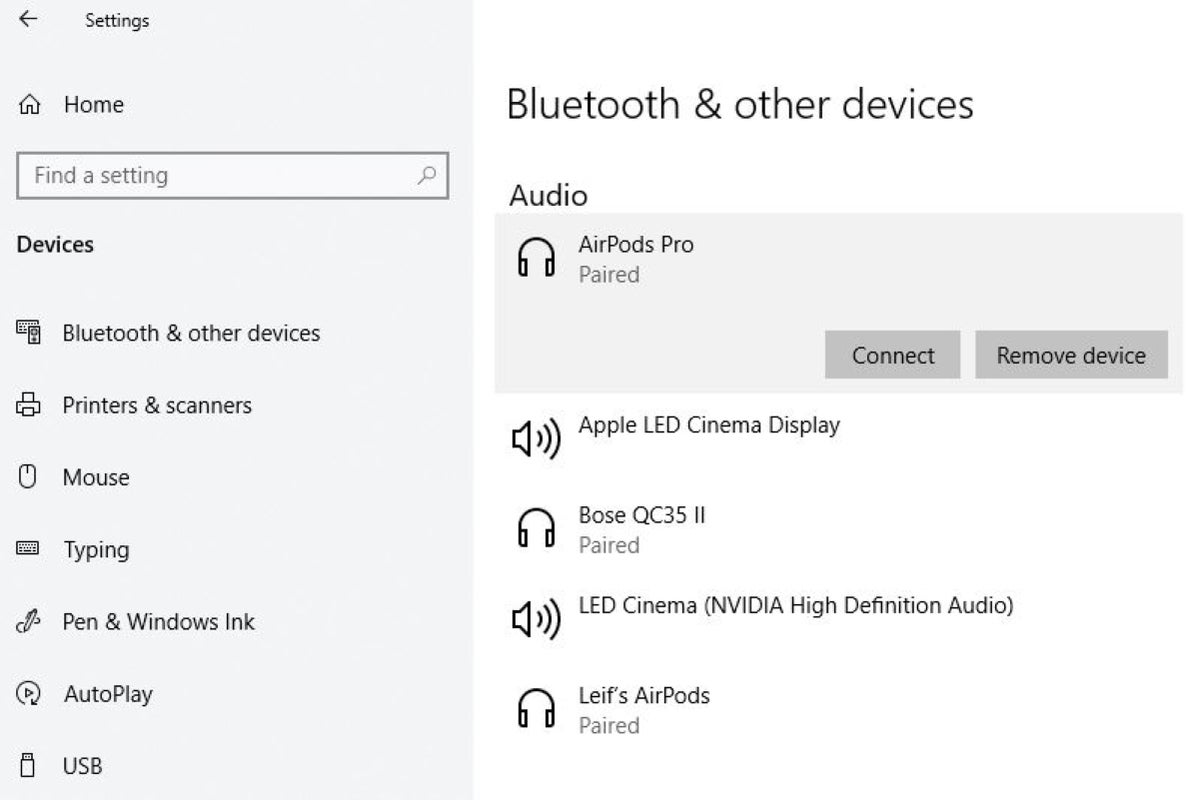 connecting airpods to windows