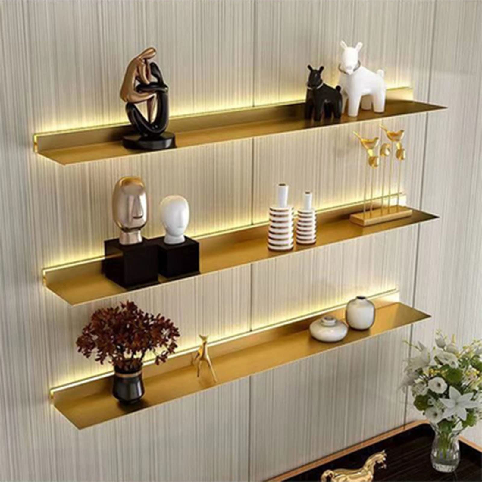 gold floating shelves
