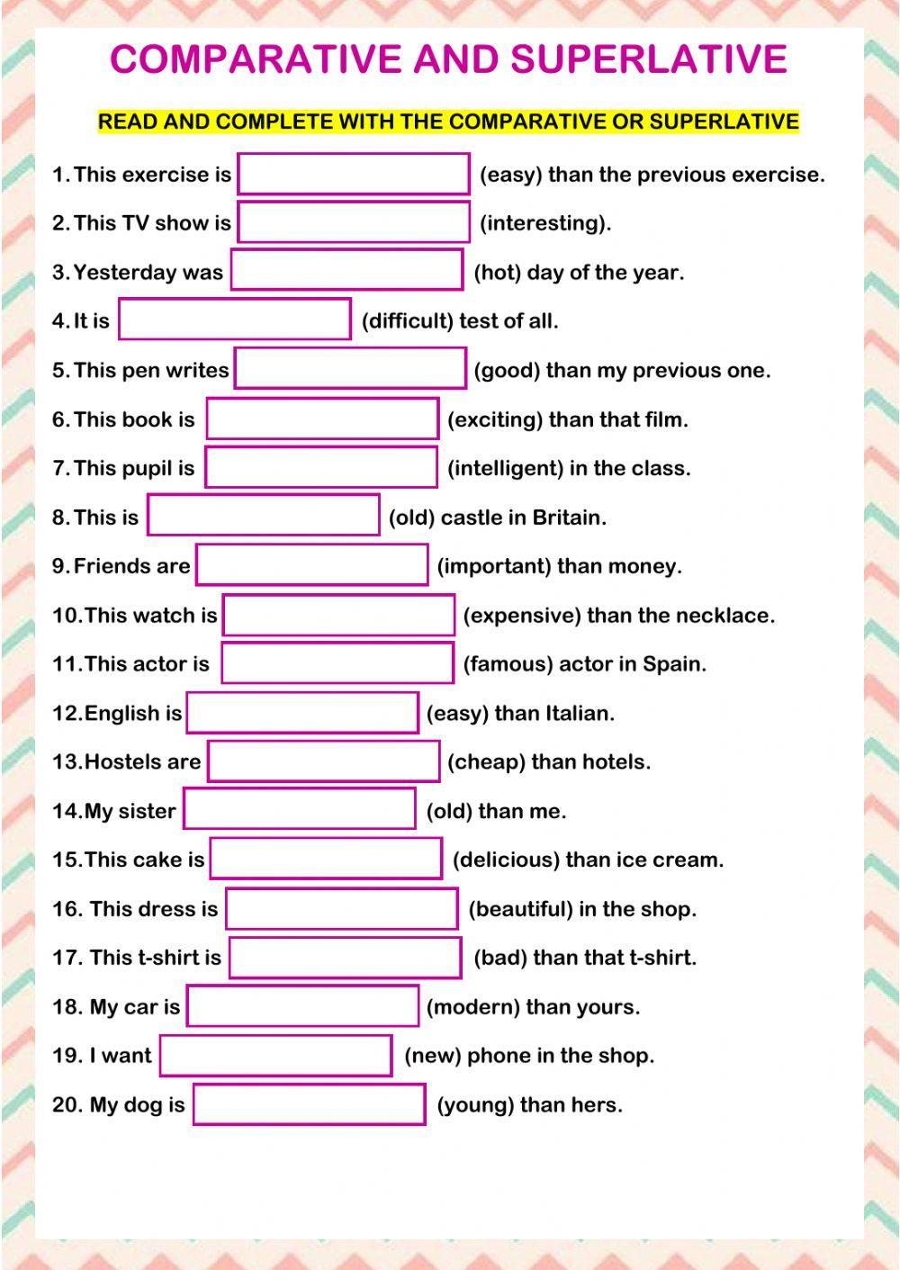 liveworksheets superlatives and comparatives