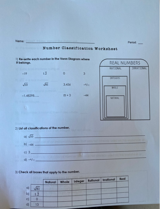 classifying real numbers worksheet answer key