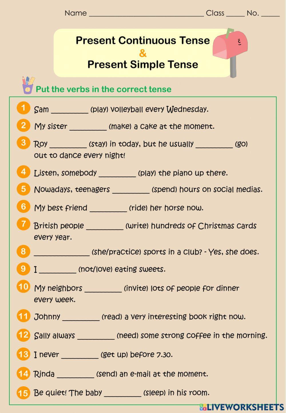 liveworksheets present simple and continuous