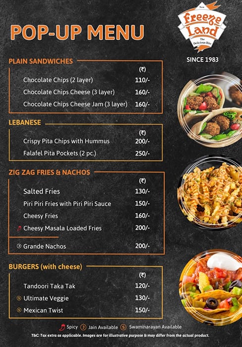 freezeland ahmedabad menu