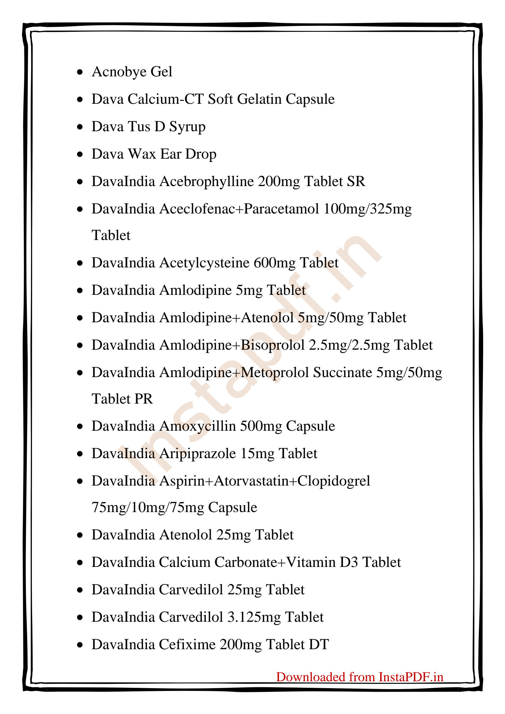 davaindia products list