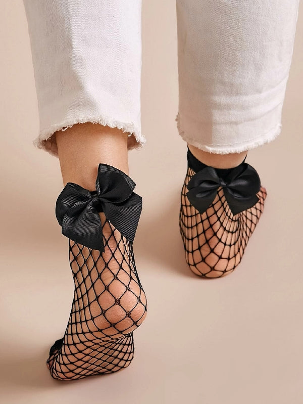 fishnet socks with bow