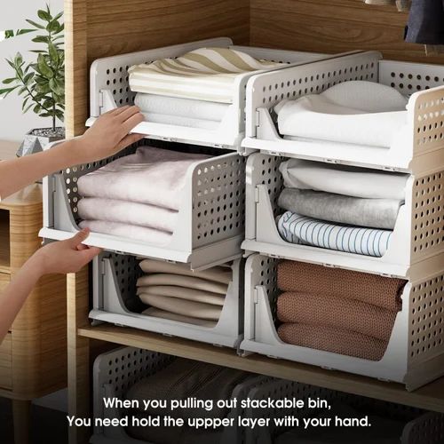 stackable storage bins nearby