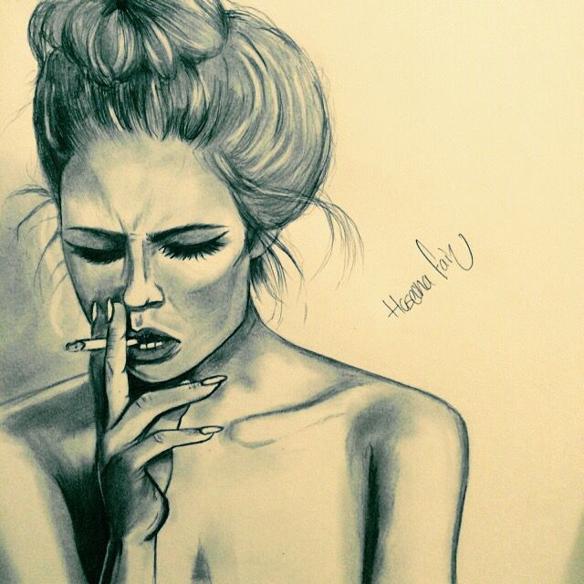 girl smoking drawing