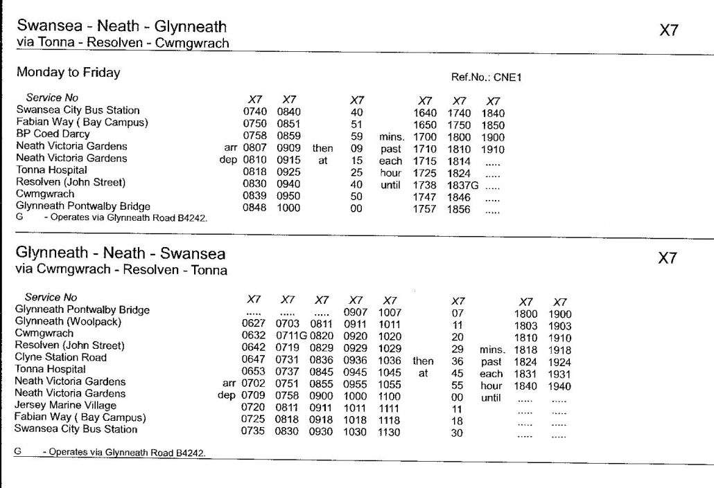 x7 bus timetable