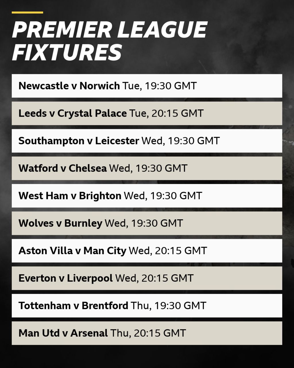 bbc premier league fixtures