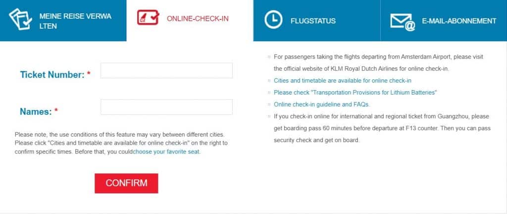 china southern online check in