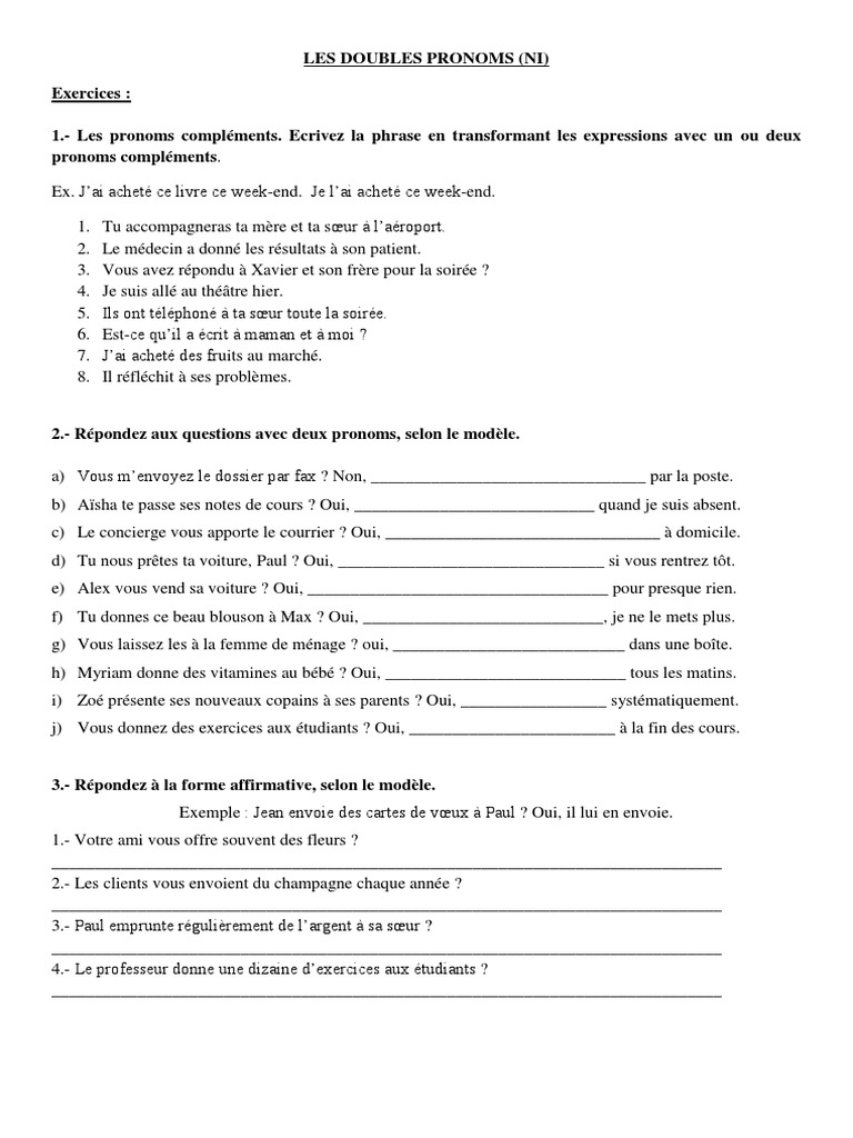 double pronominalisation exercices