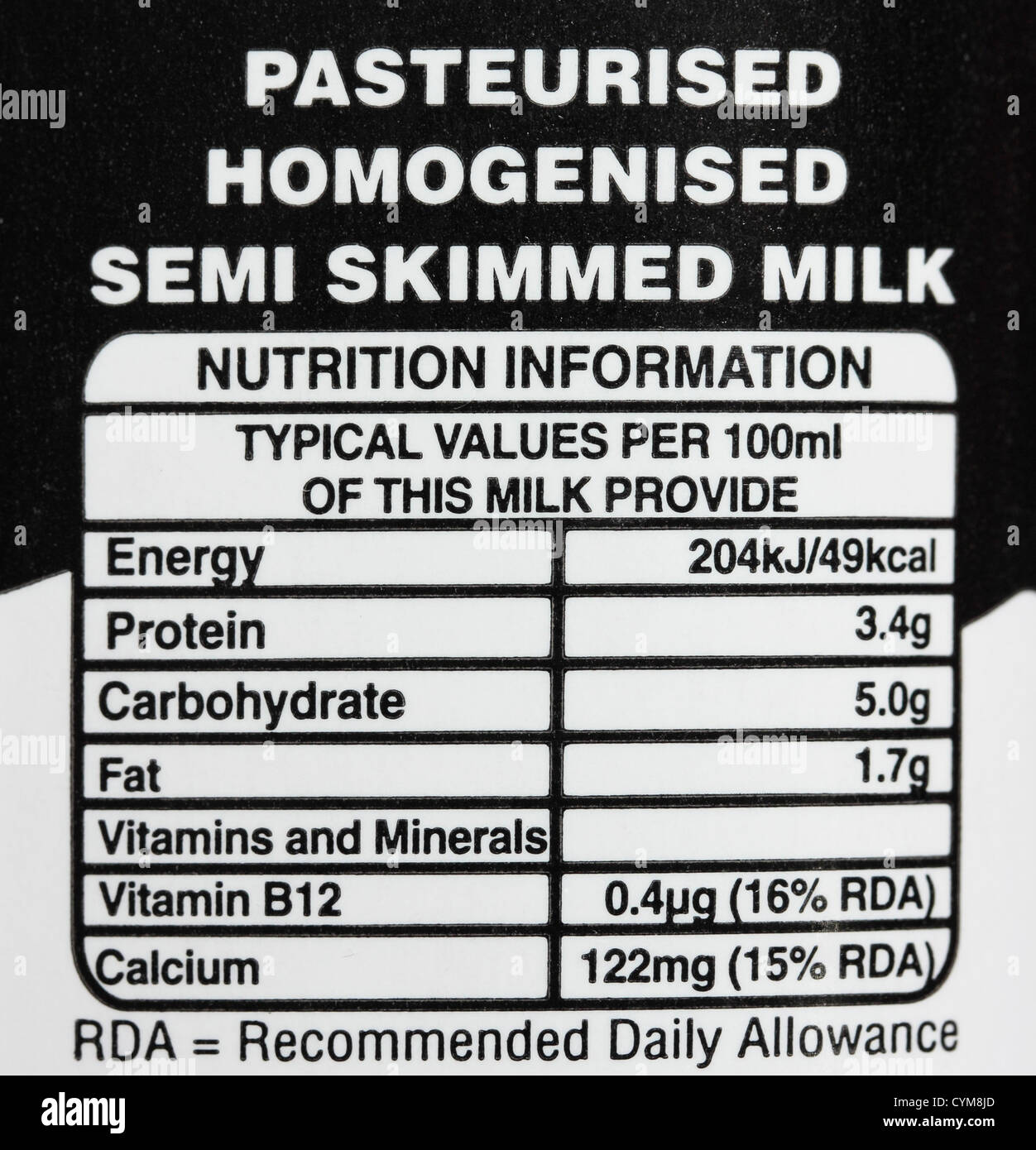 semi skimmed milk nutrition facts