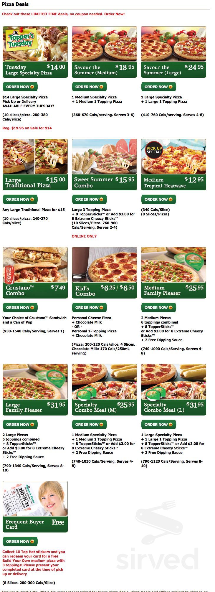 toppers pizza menu espanola