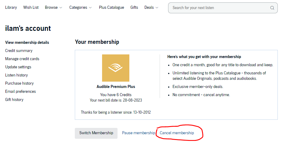 how to cancel audible uk membership