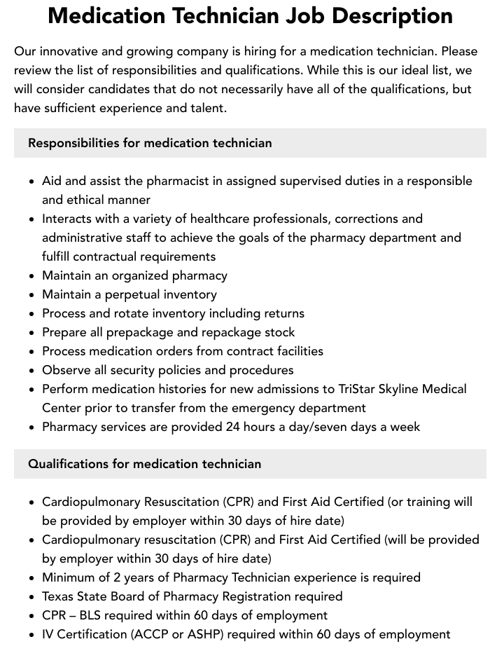 medication technician jobs near me