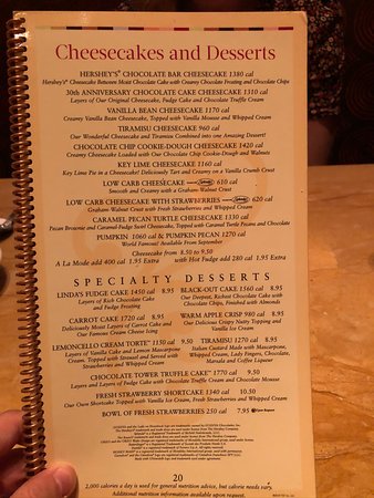 cheesecake factory cheesecake menu