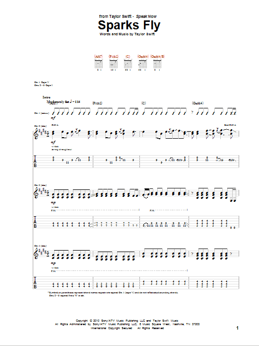 sparks fly guitar chords