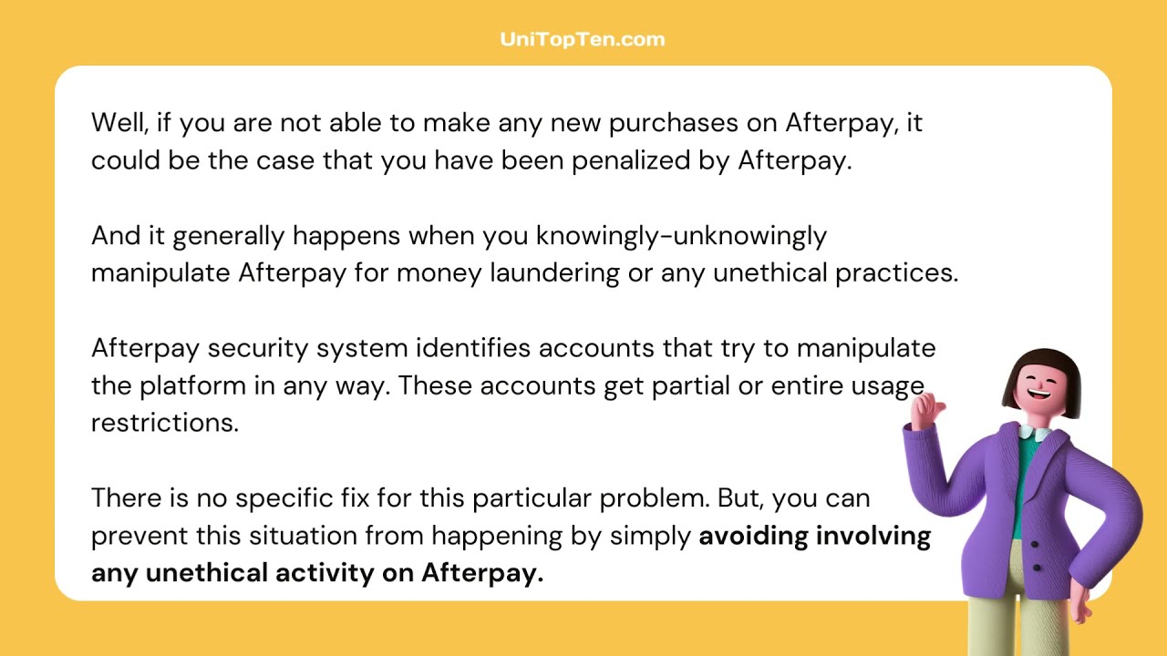 afterpay account blocked from making purchases