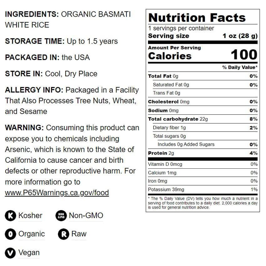 basmati rice nutrition facts 100g uncooked