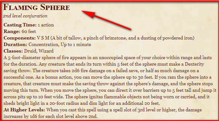 flame sphere 5e