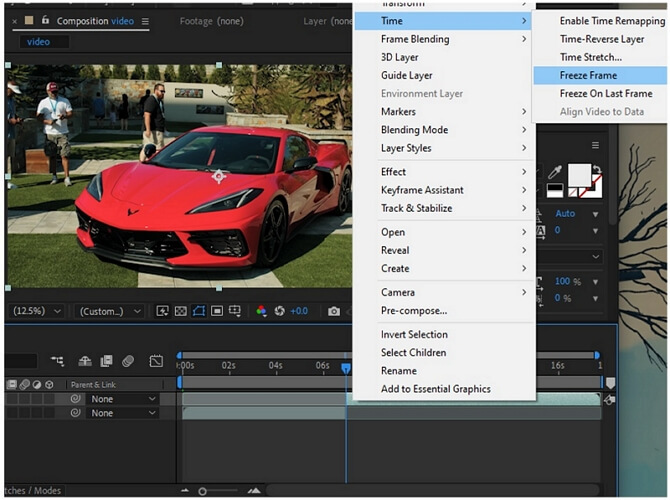 how to freeze a frame in after effects