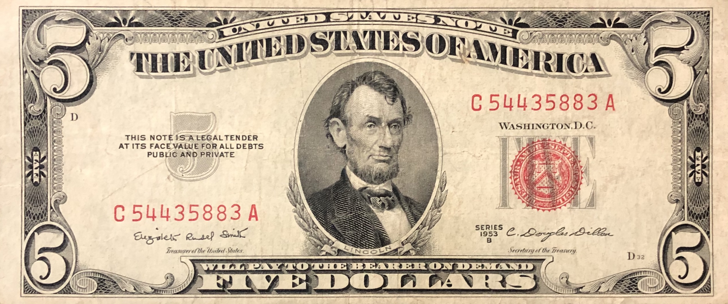 red five dollar bill