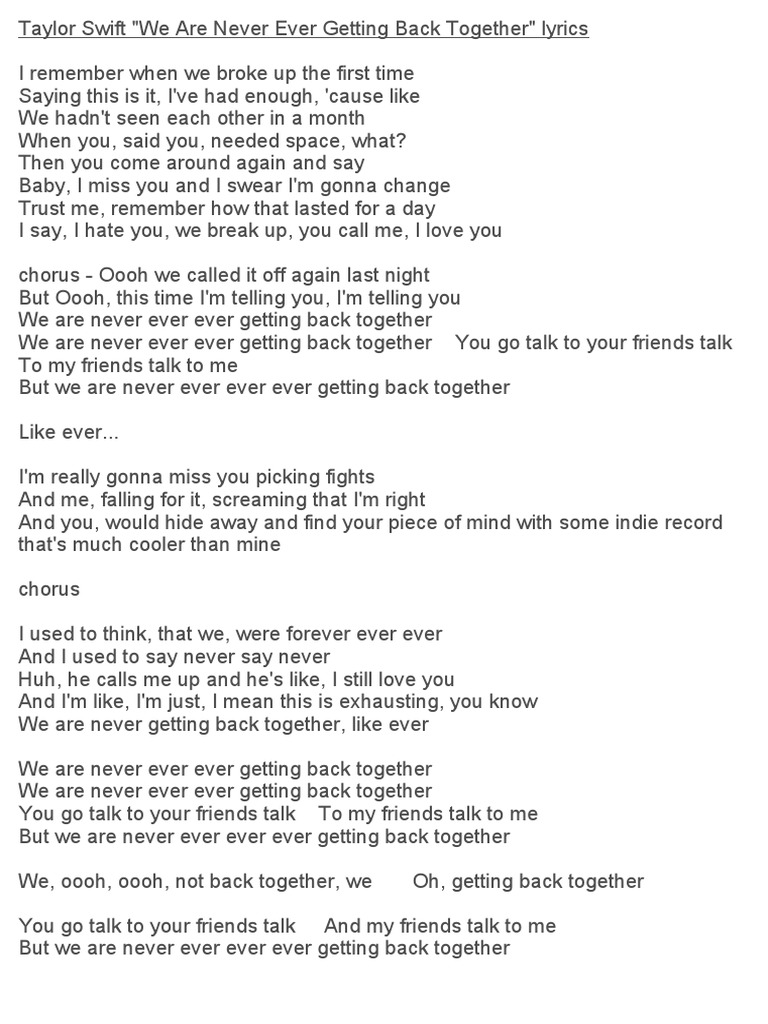 we are never ever getting back together lyric