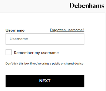 newday debenhams login