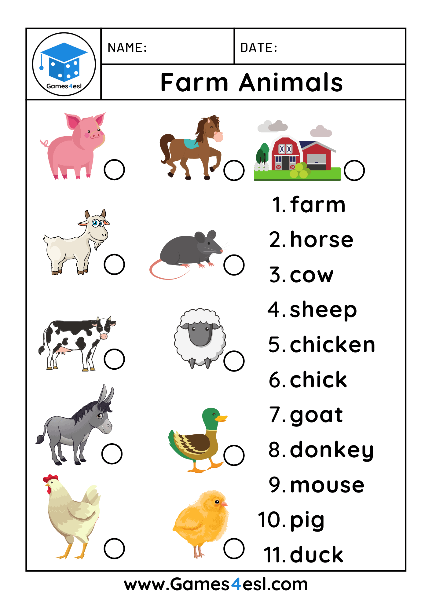 farm animals worksheet