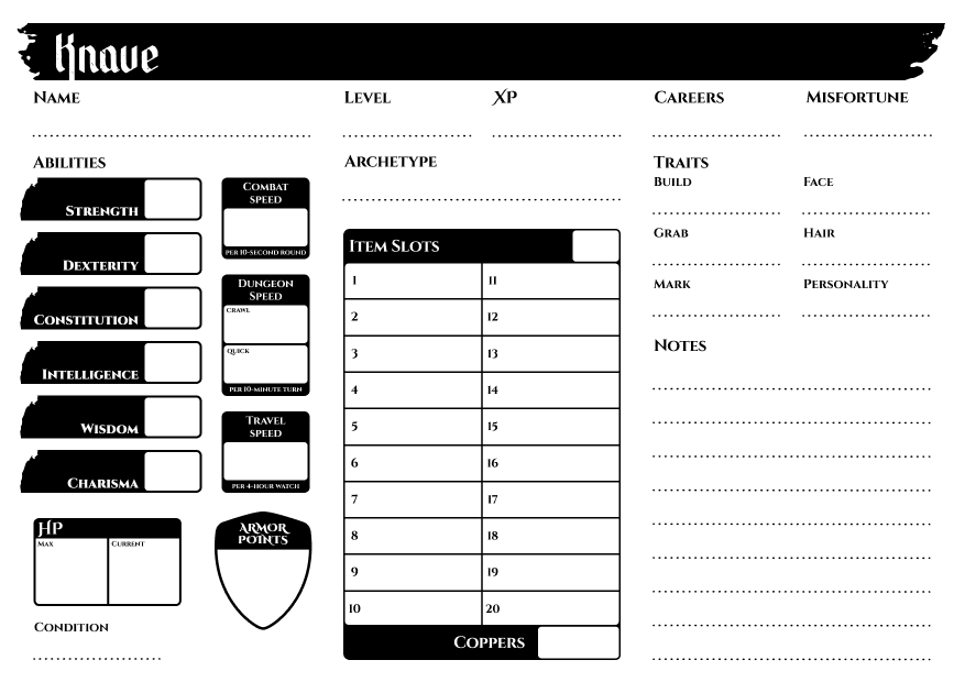 knave character sheet