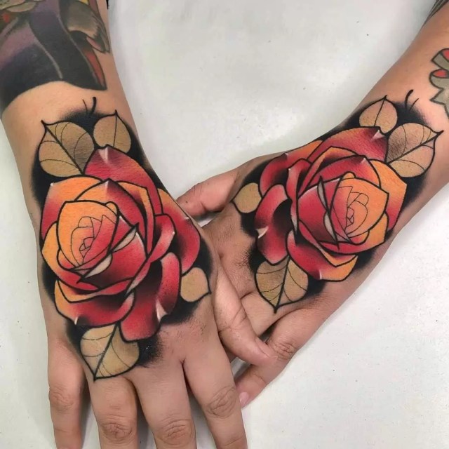 neotraditional rose tattoo