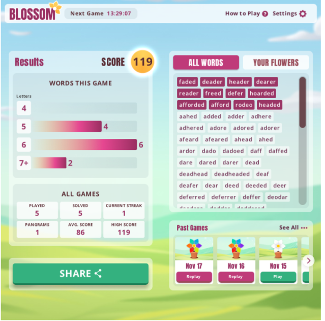 blossom game merriam-webster