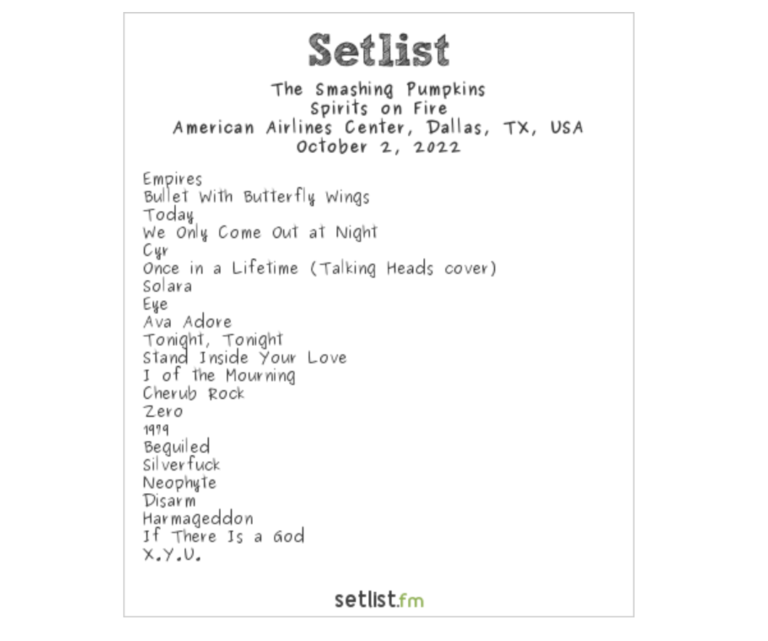 the smashing pumpkins setlist