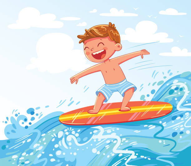boy surfing clipart