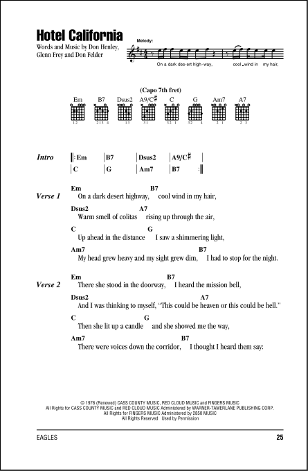 lyrics chords hotel california