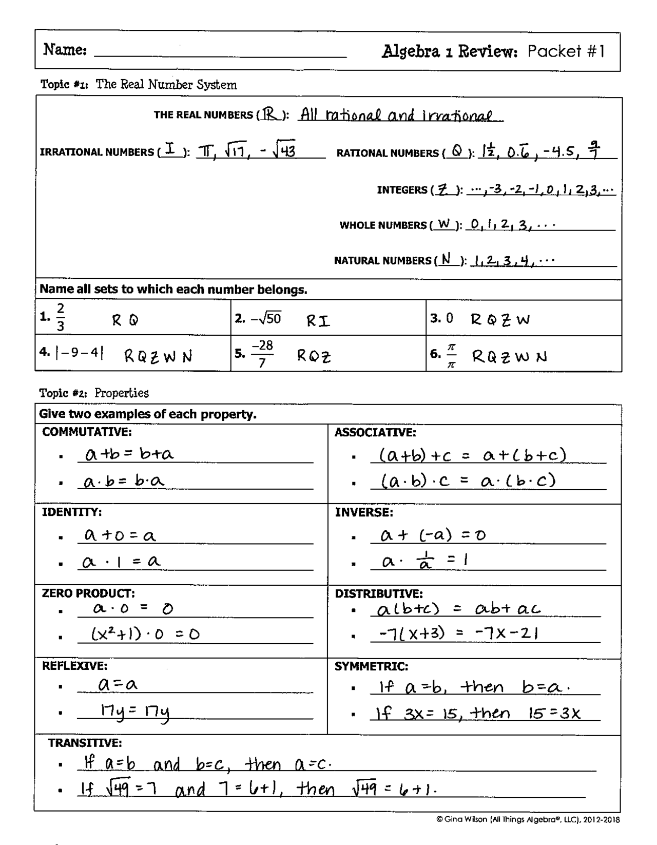 all things algebra answer key