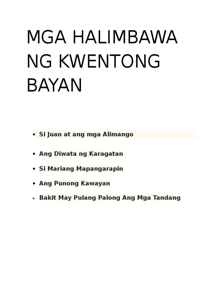 kwentong bayan halimbawa grade 7